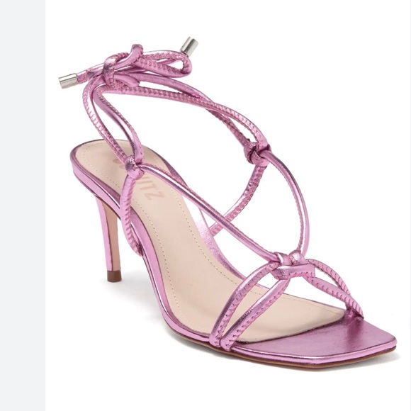 Schutz Belize Ankle tie heels. Leather. Size 6.5 Metallic Pink - Picture 7 of 8